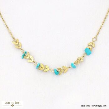 Collier perles pierres naturelles épis de blé acier 0123022 8