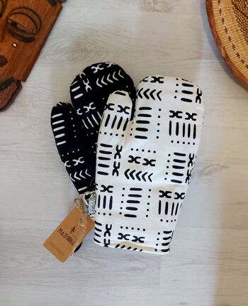 Ensemble de 2 gants de four imprimés africains inspirés de l’impression Bogolan « Mudcloth » faits à la main 1