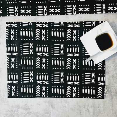 Manteles individuales con estampado inspirados en ''Bogolan'' hechos a mano | Manteles individuales lavables con estampado africano