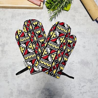 Set di 2 guanti da forno con stampa africana ispirati alla stampa Bogolan "Mudcloth" fatti a mano