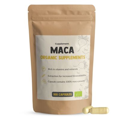Cupplement - Maca 100 Capsules - Organic - 500 MG Per Capsule - No Powder - Supplement - Root - Superfood - Energy & Libido - Pure