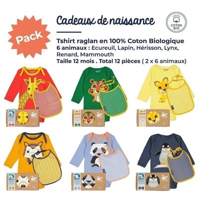 Birth Gift Pack – Set of long-sleeved baby bodysuit + organic cotton bib
