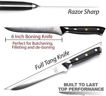 Couteau à désosser à fileter KOI ARTISAN - 6 pouces Damas VG10 Super Steel - Manche G10 de qualité militaire 2