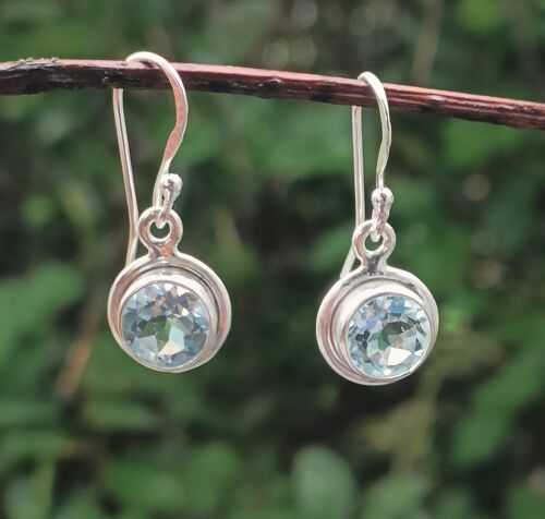 Natural Blue Topaz Round  925 Silver Dangle Earrings