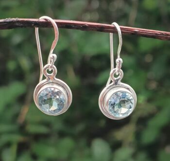 Boucles d'oreilles pendantes rondes en argent 925 avec topaze bleue naturelle 1