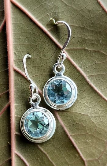 Boucles d'oreilles pendantes rondes en argent 925 avec topaze bleue naturelle 4