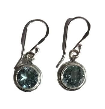 Boucles d'oreilles pendantes rondes en argent 925 avec topaze bleue naturelle 5