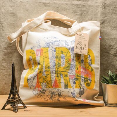 Tote Bag Paris, algodón orgánico grueso, hecho en Francia