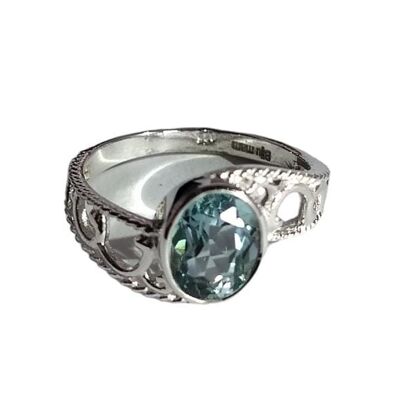 Natürlicher blauer Topas-Edelstein, handgefertigter Ring aus 925er Silber