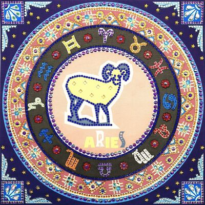 Cuadro Diamante "Zodiaco Aries", 35x35 cm, Taladros Especiales