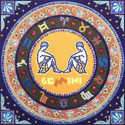 Diamond Painting Zodiac Gemini, 35x35 cm, Special Drills