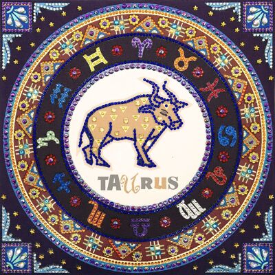 Diamond Painting Zodiaco Toro, 35x35 cm, Forature Speciali