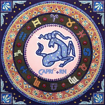 Diamond Painting Zodiaco Capricorno, 35x35 cm, Forature Speciali