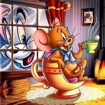 Cuadro Diamante Tom y Jerry, 30x30 cm, Taladros Redondos