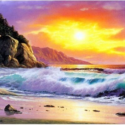 Peinture diamant mer et coucher de soleil, 40x50 cm, forets carrés