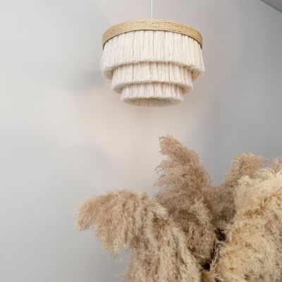 Lustre à franges en coton avec bande de sisal