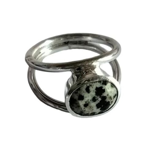 Natural Dalmatian Jasper Energy Stone 925 Silver Boho Ring