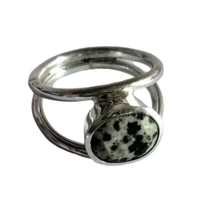 Natürlicher dalmatinischer Jaspis Energiestein 925 Silber Boho Ring