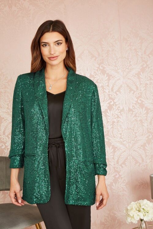 Yumi Bright Green Sequin Blazer With Pockets