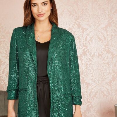 Blazer de lentejuelas verde brillante con bolsillos de Yumi