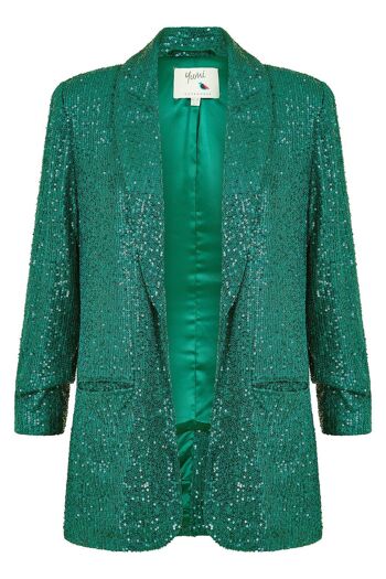 Yumi Blazer à sequins vert vif avec poches 13