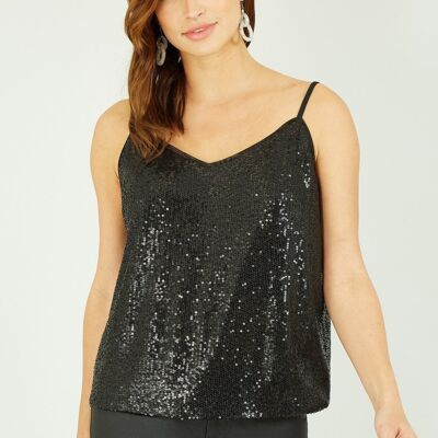 Yumi Black Sequin Vest Top