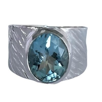 Natural Blue Topaz 925 Silver Handmade Faceted Gemstone Ring