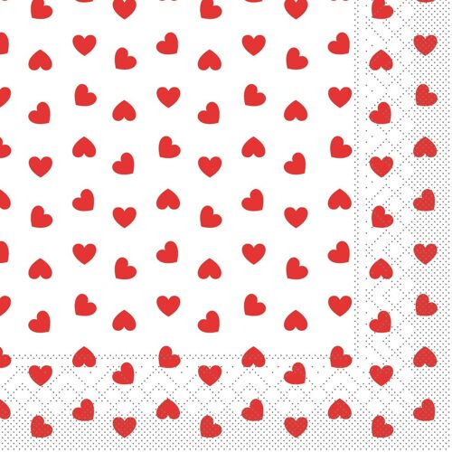 Einweg Serviette Love in Rot-Weiss aus Tissue 33 x 33 cm