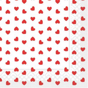Serviette jetable Love en rouge et blanc en tissu 33 x 33 cm