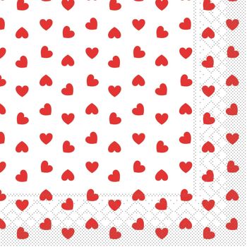 Serviette jetable Love en rouge et blanc en tissu 33 x 33 cm