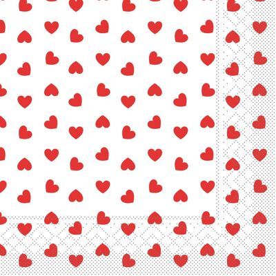 Einweg Serviette Love in Rot-Weiss aus Tissue 33 x 33 cm