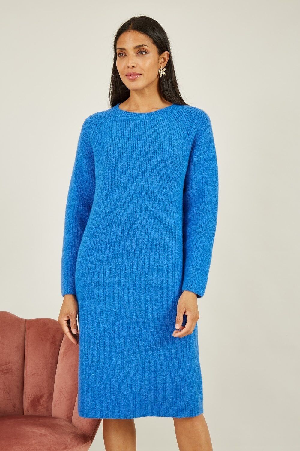 Vestido midi de punto azul Yumi