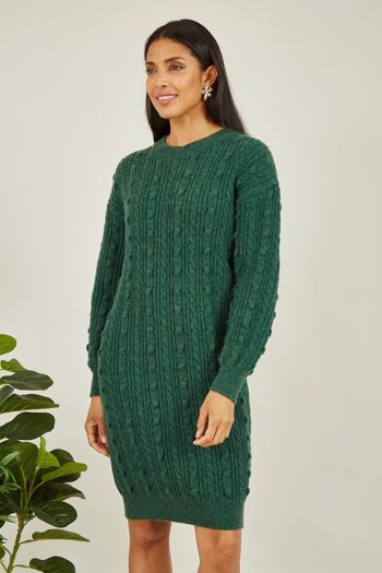 Robe tunique en tricot torsadé vert Yumi 1