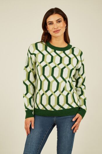 Pull à motif rétro vert Mela 1