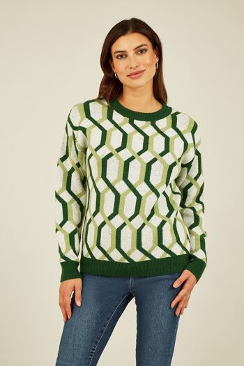 Pull à motif rétro vert Mela 2