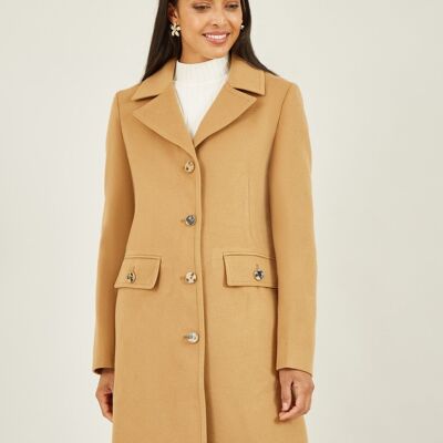 Yumi Camel Military Button Through Coat