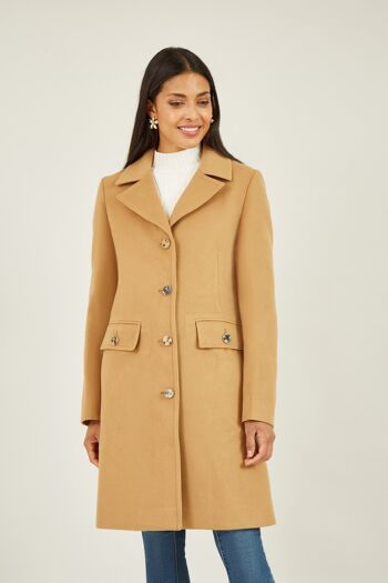 Manteau boutonné militaire Yumi Camel 1