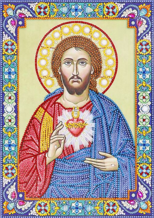 Diamond Painting "Heart of Jesus", 24x34 cm, Special Drills