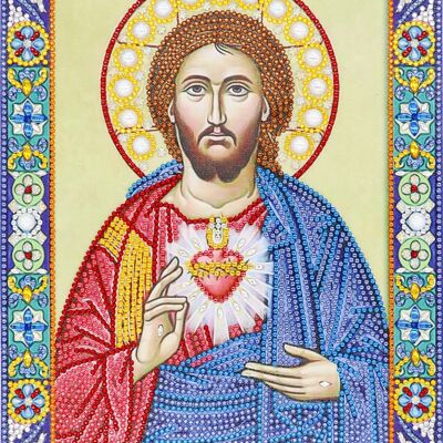 Diamond Painting "Heart of Jesus", 24x34 cm, Special Drills