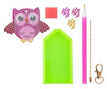 Porte-clés diamant Hibou,DiamantArt,Forets ronds 3