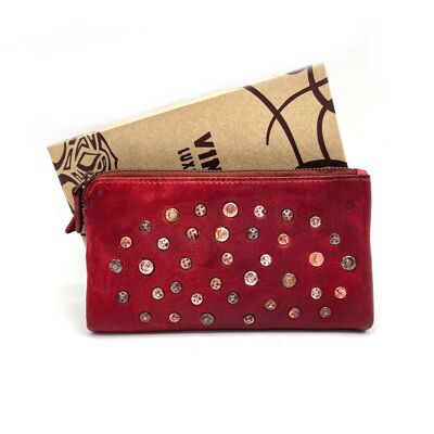 Cartera de piel lavada, efecto vintage con remaches, art. 1035-JU02.422