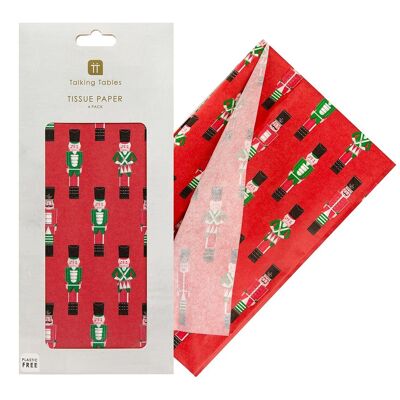 Papel de seda navideño rojo Cascanueces - Paquete de 4