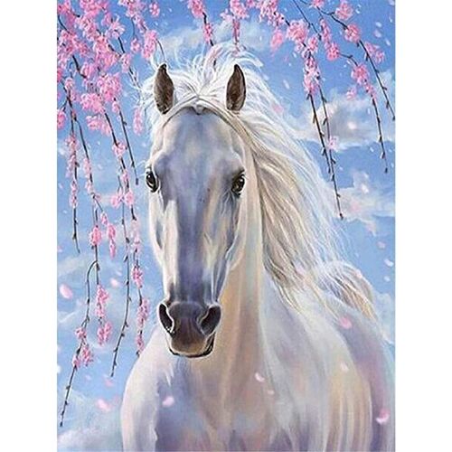 Diamond Painting The White Horse, 40x50 cm, Round Drills