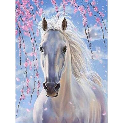 Peinture diamant Le cheval blanc, 40x50 cm, forets ronds