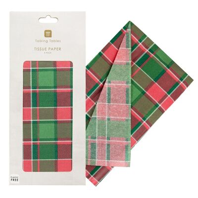 Papel de seda navideño rojo tartán - Paquete de 4