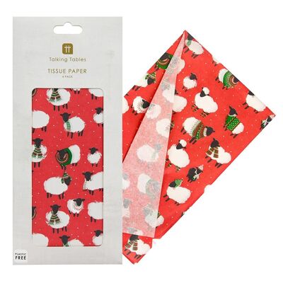 Sheep Red Christmas Tissue Paper - 4 Pack