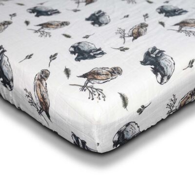 Muslin fitted sheet "Eliane" 90x200 cm • Forest animals