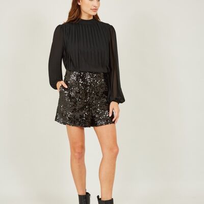 Mini shorts neri con paillettes