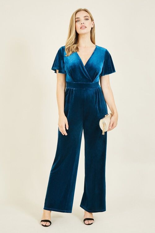 Yumi Teal Jumpsuit With Angel Sleeves