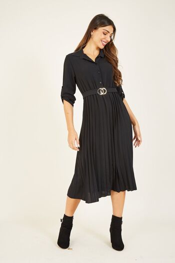 Robe chemise mi-longue plissée noire Mela 6